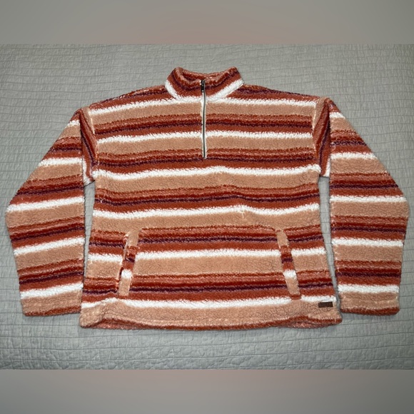 Roxy Quarter-zip Striped Fleece Sweatshirt In Canyon Clay Stripe Size Large - Picture 1 of 12